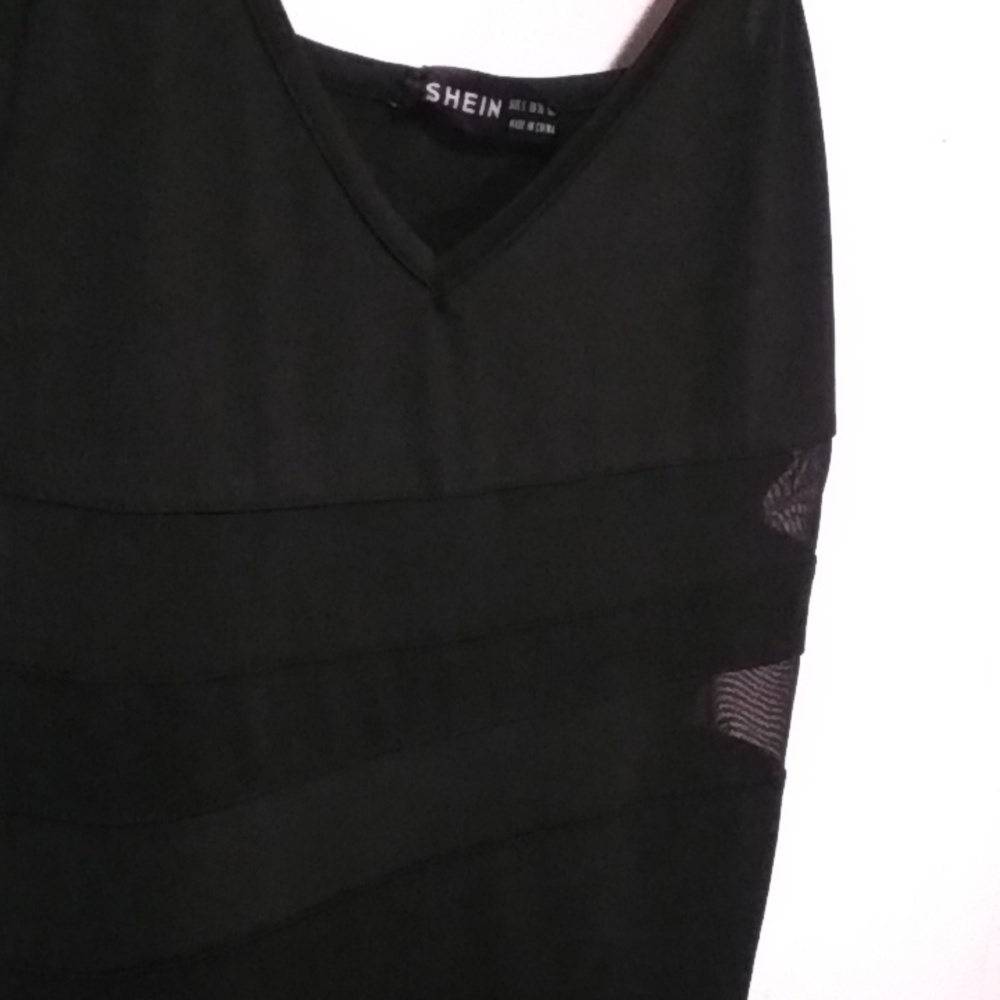 Sheer striped Shein mini black dress sz sm